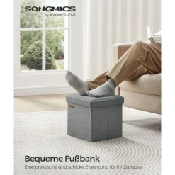 Rootz sædebryst Ottoman - Opbevaringsskammel - Fodstøtte - Imiteret linned - MDF - Skum - 30 cm x 30 cm x 30 cm - Lysegrå - 1,6 kg - 130 kg Kapacitet | Fyndiq