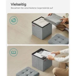 Rootz sædebryst Ottoman - Opbevaringsskammel - Fodstøtte - Imiteret linned - MDF - Skum - 30 cm x 30 cm x 30 cm - Lysegrå - 1,6 kg - 130 kg Kapacitet | Fyndiq