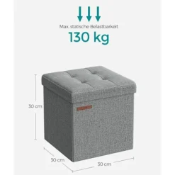 Rootz sædebryst Ottoman - Opbevaringsskammel - Fodstøtte - Imiteret linned - MDF - Skum - 30 cm x 30 cm x 30 cm - Lysegrå - 1,6 kg - 130 kg Kapacitet | Fyndiq