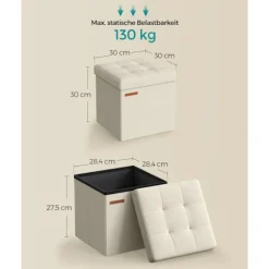 Rootz sædekiste Ottoman - Opbevaringsskammel - Fodstøtte - MDF polstret - 30 cm x 30 cm x 30 cm
