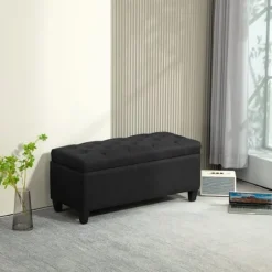 Rootz Sengebænk - Osmannisk Opbevaringsbænk - Soveværelsesmøbler - Vintage Glamour - 100 cm x 40 cm x 44 cm - Sort polyester - Gummitræben