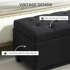 Rootz Sengebænk - Osmannisk Opbevaringsbænk - Soveværelsesmøbler - Vintage Glamour - 100 cm x 40 cm x 44 cm - Sort polyester - Gummitræben
