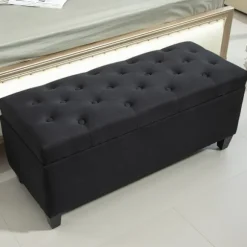 Rootz Sengebænk - Osmannisk Opbevaringsbænk - Soveværelsesmøbler - Vintage Glamour - 100 cm x 40 cm x 44 cm - Sort polyester - Gummitræben