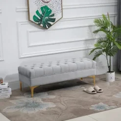 Rootz Sengebænk - Skobænk - Blød plyspolstring - Hævede ben - Stilfuldt design - Soveværelse - Træfløjl - Lysegrå -118 x 45 x 42 cm