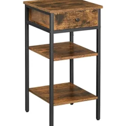 Rootz Sengebord - Sidebord - Skuffe - 2 hylder - 35 x 35 x 70 cm - Forarbejdet træ - Metal - Industriel - Brun - Sort