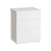 Rootz sengebord med 3 skuffer - Natbord - Sengeskab - Spånplademateriale - 35cm x 45cm x 58,7cm - Matt Hvid-Cappuccino Beige