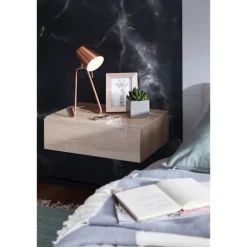 Rootz sengebord til vægmontering 46x15x30cm Sonoma sengebord træ - Væghylde med skuffe - Sengeskab vægplade til flydende boxmadrasser - Vægkonsol hæng | Fyndiq