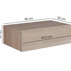 Rootz sengebord til vægmontering 46x15x30cm Sonoma sengebord træ - Væghylde med skuffe - Sengeskab vægplade til flydende boxmadrasser - Vægkonsol hæng | Fyndiq