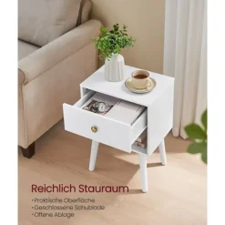 Rootz sengebordesæt - Snehvide farve - Spånplade MDF massivt træ - Natbordssæt - 28cm x 39cm x 55cm - 10,8kg Vægt - 59kg Kapacitet