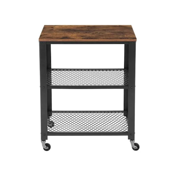 Rootz serveringsvogn - 3-trins serveringsvogn - 1 bordplade - 4 hjul med 2 bremser - Holdbar og robust - Stålramme + spånplade - Vintage brun-sort - 6 | Fyndiq