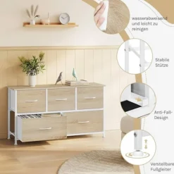 Rootz Shacking Cabinet 5 skuffe - Opbevaringskiste - Organiseringsenhed - Metal & træ - 100 cm x 54 cm x 30 cm -brown+ hvid