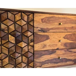 Rootz Sheesham træskænk - Modern Credenza - 3D-mønsterbuffet - Rigelig opbevaring - 180 cm x 70 cm x 40 cm