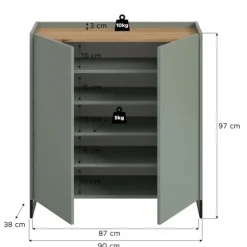 Rootz Shoe Cabinet - Fodtøjsopbevaring - Skoarrangør - Hurtig samling - Grøn og brun - 97x90x38 cm