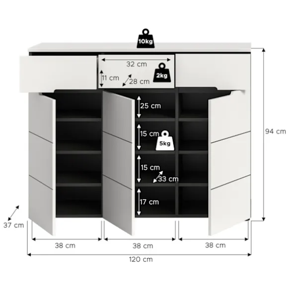 Rootz Shoe Cabinet - Shoe Storage - Footwear Organizer - Nem vedligeholdelse - 120x94x37 cm - Hvid efterligning