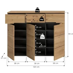 Rootz Shoe Cabinet - Skoopbevaring - Arrangør af fodtøj - holdbar og stabil - 94 cm x 120 cm x 37 cm