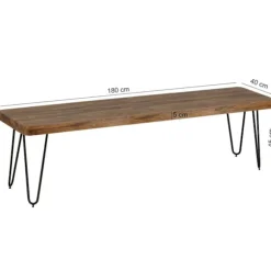 Rootz siddebænk Massivt træ Sheesham 180 x 45 x 40 cm træbænk naturprodukt køkkenbænk i landlig stil