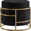 Rootz siddeskammel med opbevaring - Fodskammel - Elegant osmannisk - Fløjlsblødhed - Ø42 x 39h cm - Guldbelagt stel - Sort