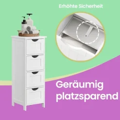 Rootz Side Cabinet 4 Skuffe Unit - Badeværelsesopbevaring - Arrangør - Funktionel design - 30 cm x 82 cm x 30 cm