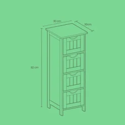 Rootz Side Cabinet 4 Skuffe Unit - Badeværelsesopbevaring - Arrangør - Funktionel design - 30 cm x 82 cm x 30 cm