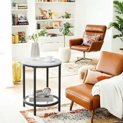 Rootz Side Table - Accent Table - End Table - har sort ramme, hvidt marmorudseende, stål og glas - 45 cm x 55 cm