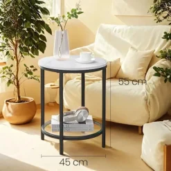 Rootz Side Table - Accent Table - End Table - har sort ramme, hvidt marmorudseende, stål og glas - 45 cm x 55 cm
