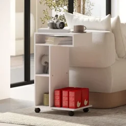 Rootz sidebord - C -formet serveringsbil - mobilarrangør - 4 hjul - effektiv opbevaring - 40 x 30 x 69 cm, robust spånplade, hvid