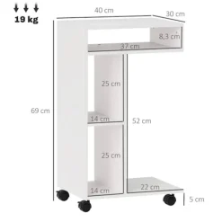 Rootz sidebord - C -formet serveringsbil - mobilarrangør - 4 hjul - effektiv opbevaring - 40 x 30 x 69 cm, robust spånplade, hvid