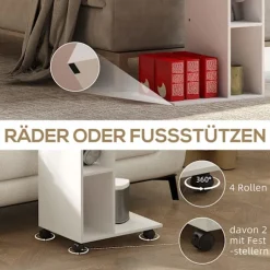 Rootz sidebord - C -formet serveringsbil - mobilarrangør - 4 hjul - effektiv opbevaring - 40 x 30 x 69 cm, robust spånplade, hvid