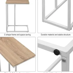 Rootz sidebord - C-formet endebord - Moderne sofabord - MDF & metalstel - Stabil konstruktion - 45 cm x 25 cm Bordplade - 63,5 cm Højde