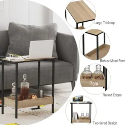 Rootz Sidebord - Kaffestativ - Dagligstue Accent - Opbevaringsskrivebord - Udstillingsplatform - Loungemøbler - Lys Eg + Sort - 50x55x25 cm