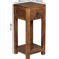 Rootz Sidebord - Massivt træ Sidebord - Telefonbord - Håndlavet - Skuffe - Brun - 30 x 30 x 68 cm
