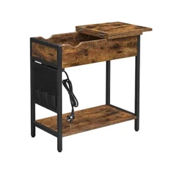 Rootz Sidebord - Sengebord - Sidebord med stikkontakter - Stuebord - Spånplade/Stålstel/Stoftaske - Vintage Brun-Sort