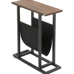 Rootz Sidebord - Sengebord - Sofabord - smalt design - Med stofpose - Stål - Mørkebrun + Sort - 49 x 19 x 55cm