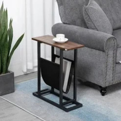 Rootz Sidebord - Sengebord - Sofabord - smalt design - Med stofpose - Stål - Mørkebrun + Sort - 49 x 19 x 55cm