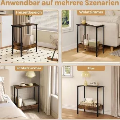 Rootz sidebord - sofabord - konsolbord - Robust og vandafvisende - 50 cm x 55 cm x 25 cm -brown & black metal ramme