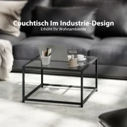Rootz Sidebord Firkantet sengebord – Sofabord – Accentbord – Robust design – Sort hærdet glas, stålben, 68x68x39cm