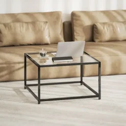 Rootz Sidebord Firkantet sengebord – Sofabord – Accentbord – Robust design – Sort hærdet glas, stålben, 68x68x39cm