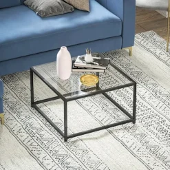 Rootz Sidebord Firkantet sengebord – Sofabord – Accentbord – Robust design – Sort hærdet glas, stålben, 68x68x39cm