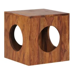 Rootz sidebord massivt træ Sheesham 35x35 cm Cube stuebord design landlig sofabord firkantet