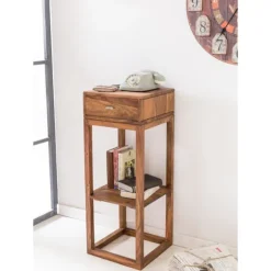 Rootz sidebord massivt træ sheesham sidebord telefonbord med skuffe 35 x 35 x 90 cm