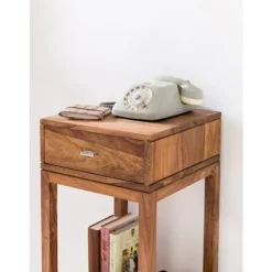 Rootz sidebord massivt træ sheesham sidebord telefonbord med skuffe 35 x 35 x 90 cm