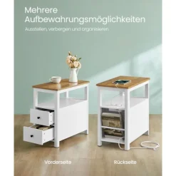 Rootz Sidebord med Power Strip - Endebord - Natbord - Træspånplade - MDF - Valnød Brun-Hvid - 60 cm x 35 cm x 60 cm - 17 kg - 90 kg Max belastningskap | Fyndiq