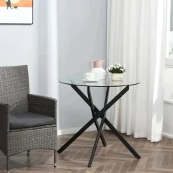 Rootz Sidebord med sikkerhedsglas - Rundt sofabord - Sofabord - Glasbord - Stue - Soveværelse - Metal - Sort - 80 x 80 x 75 cm