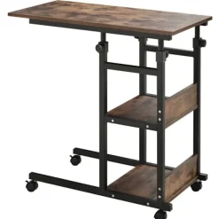 Rootz sidebord på hjul - 4 hylder - Højdejusterbart - Sofabord - E1 spånplade - PP plast - Sort - 80L x 40W x 72-82H cm