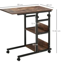 Rootz sidebord på hjul - 4 hylder - Højdejusterbart - Sofabord - E1 spånplade - PP plast - Sort - 80L x 40W x 72-82H cm