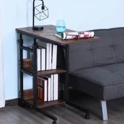 Rootz sidebord på hjul - 4 hylder - Højdejusterbart - Sofabord - E1 spånplade - PP plast - Sort - 80L x 40W x 72-82H cm
