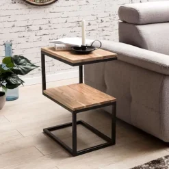 Rootz sidebord S-form massiv træ akacie - metal 45 x 60 x 30 cm - Design Stuebord Landlig stil - Anstellisch opbevaringsbord firkantet