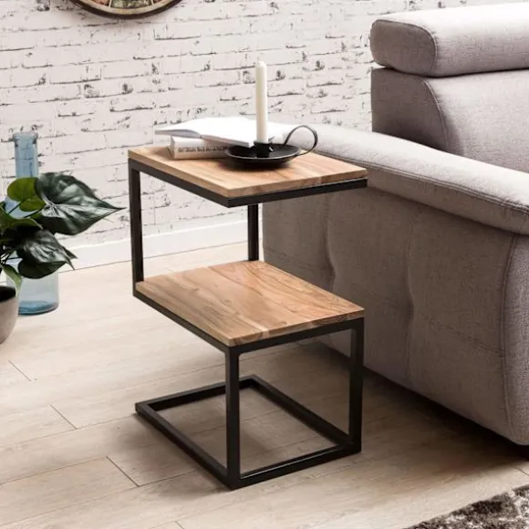 Rootz sidebord S-form massiv træ akacie - metal 45 x 60 x 30 cm - Design Stuebord Landlig stil - Anstellisch opbevaringsbord firkantet