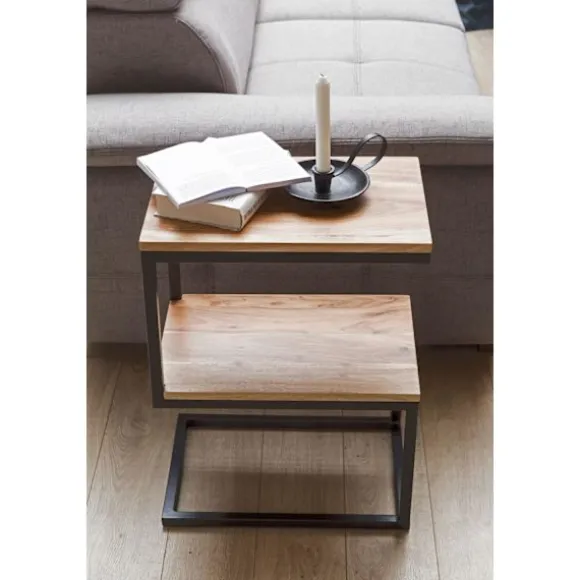 Rootz sidebord S-form massiv træ akacie - metal 45 x 60 x 30 cm - Design Stuebord Landlig stil - Anstellisch opbevaringsbord firkantet