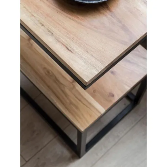 Rootz sidebord S-form massiv træ akacie - metal 45 x 60 x 30 cm - Design Stuebord Landlig stil - Anstellisch opbevaringsbord firkantet